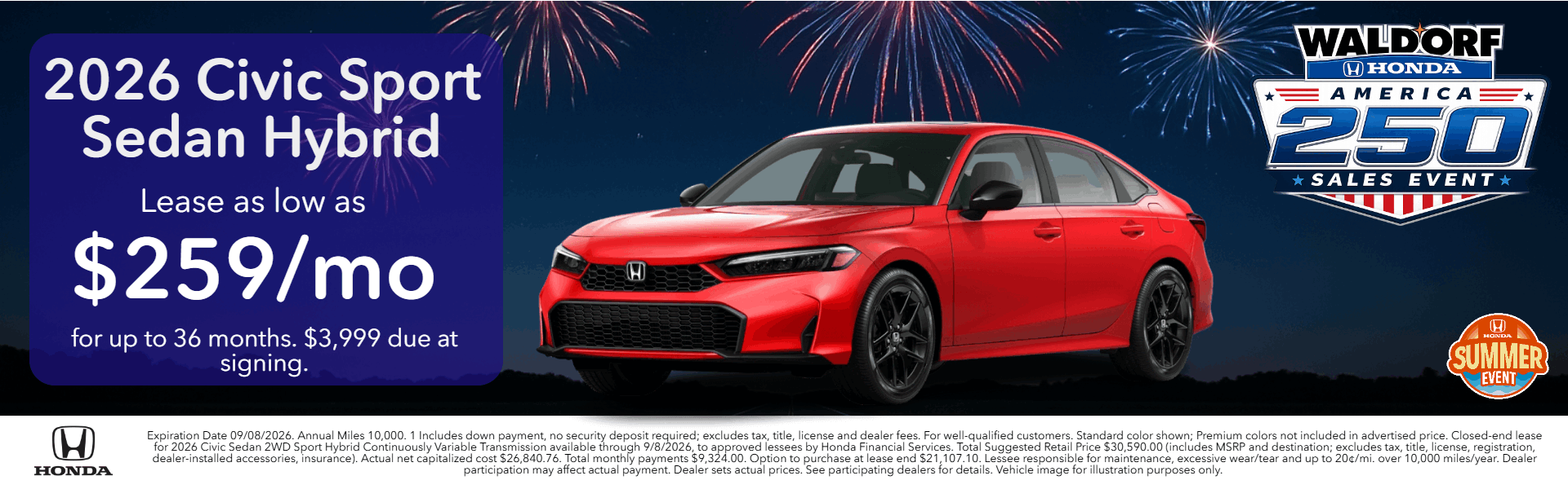 Lease Civic Hybrid for $259/mo!