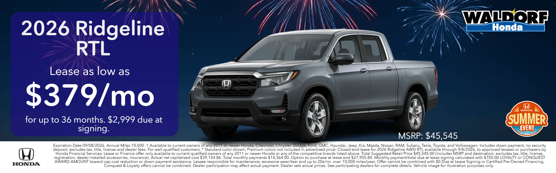 Lease Ridgeline RTL for $379/mo