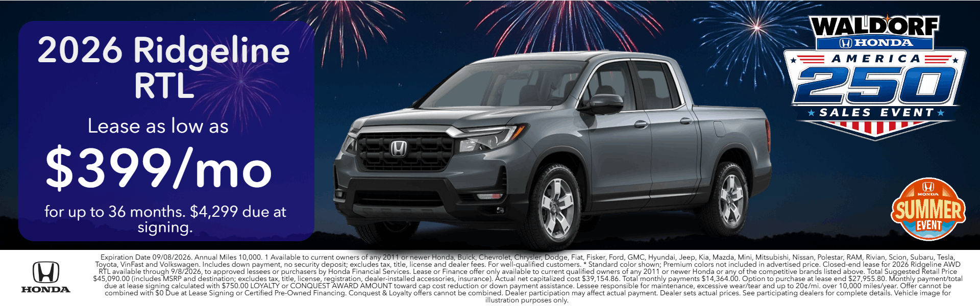 Lease a Ridgeline for $399/mo!