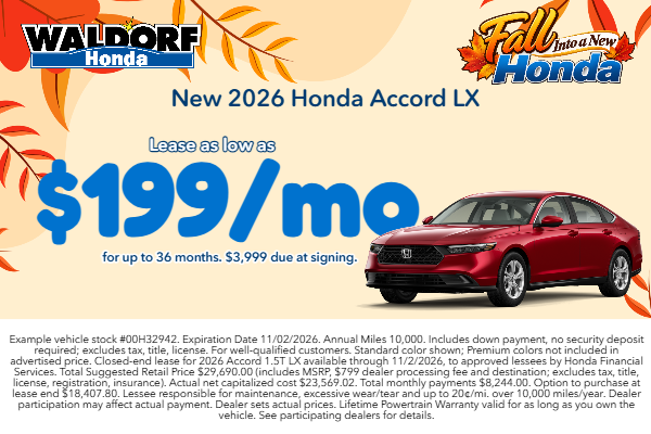 Lease a new 2026 Accord for as low as $229/mo