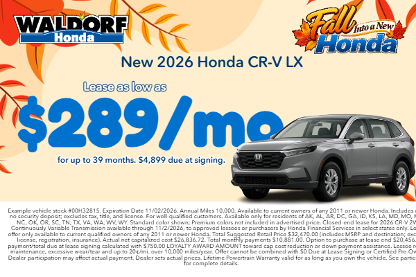 Lease a new 2026 CR-V for as low as $279/mo