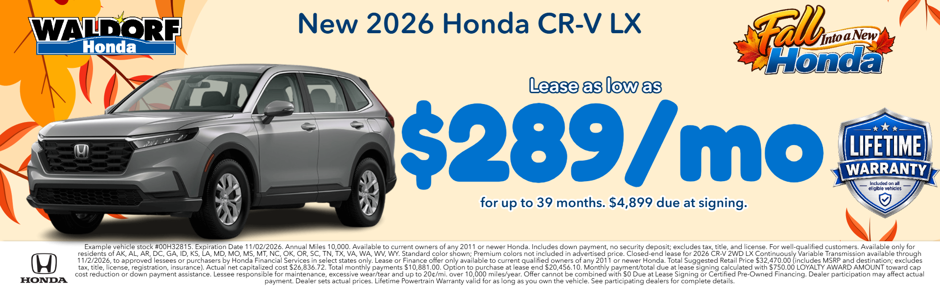 Lease a new 2026 CR-V for as low as $279/mo