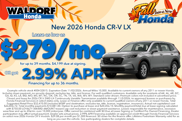 Lease a new 2026 CR-V for as low as $279/mo