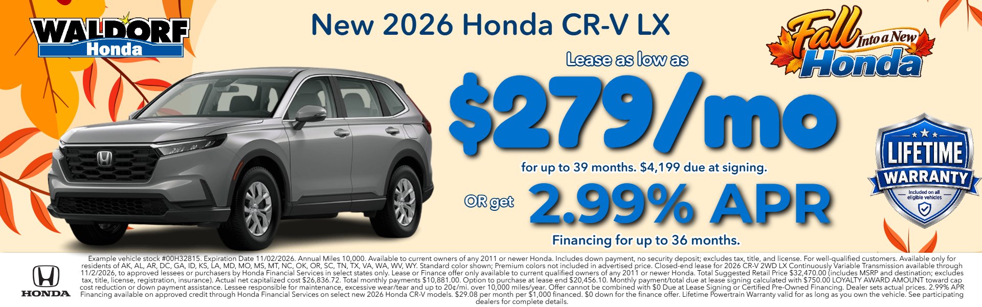 Lease a new 2026 CR-V for as low as $279/mo