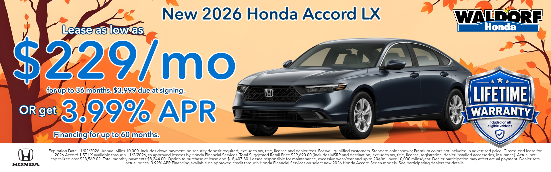 Lease a new 2026 Accord for as low as $229/mo